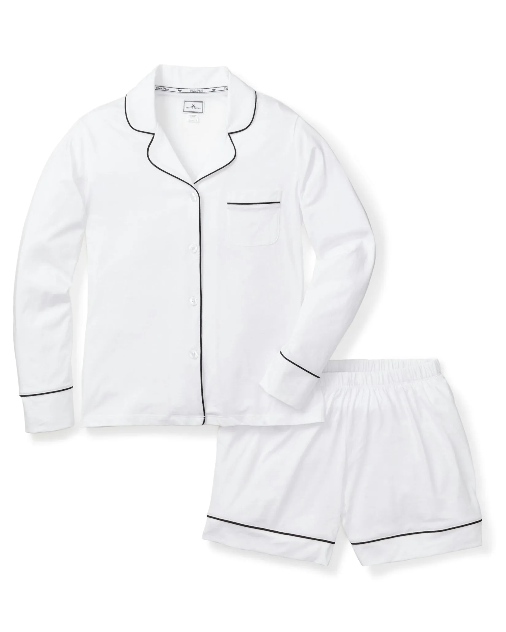 Women Petite Plume Women's Pima Long Sleeve Short Set in Black