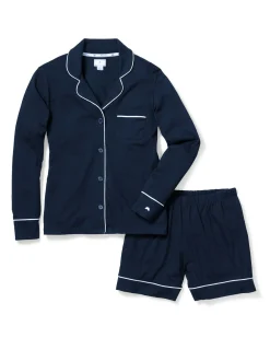 Women Petite Plume Women's Pima Long Sleeve Short Set in Navy