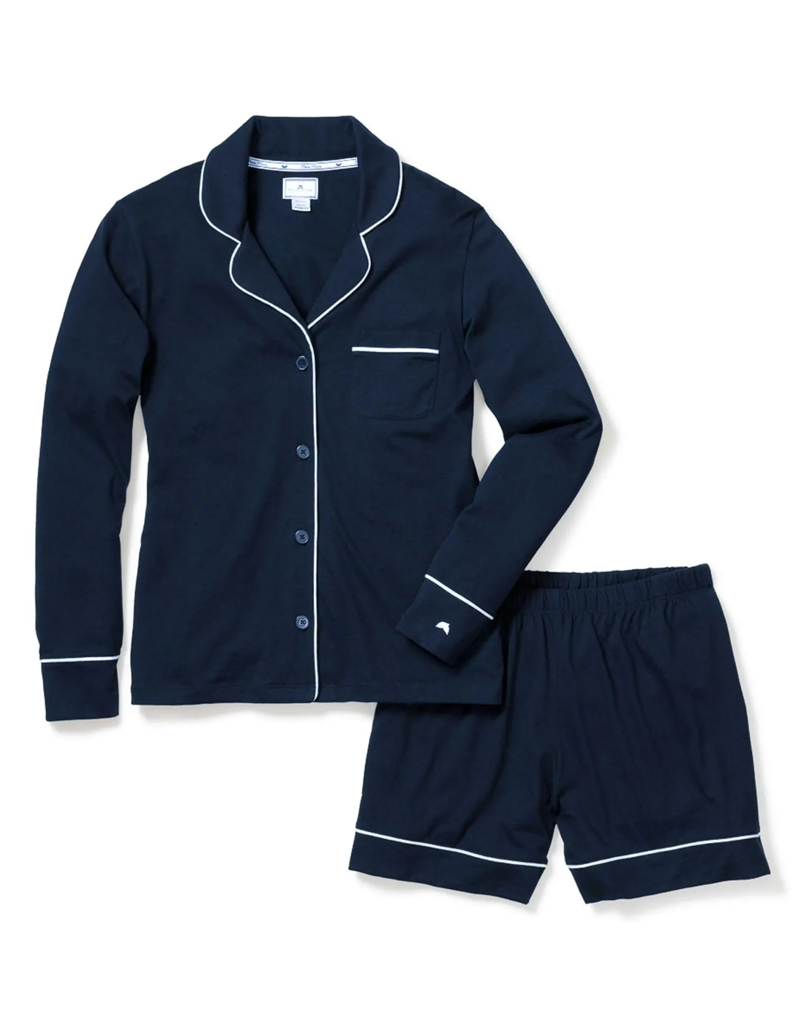 Women Petite Plume Women's Pima Long Sleeve Short Set in Navy