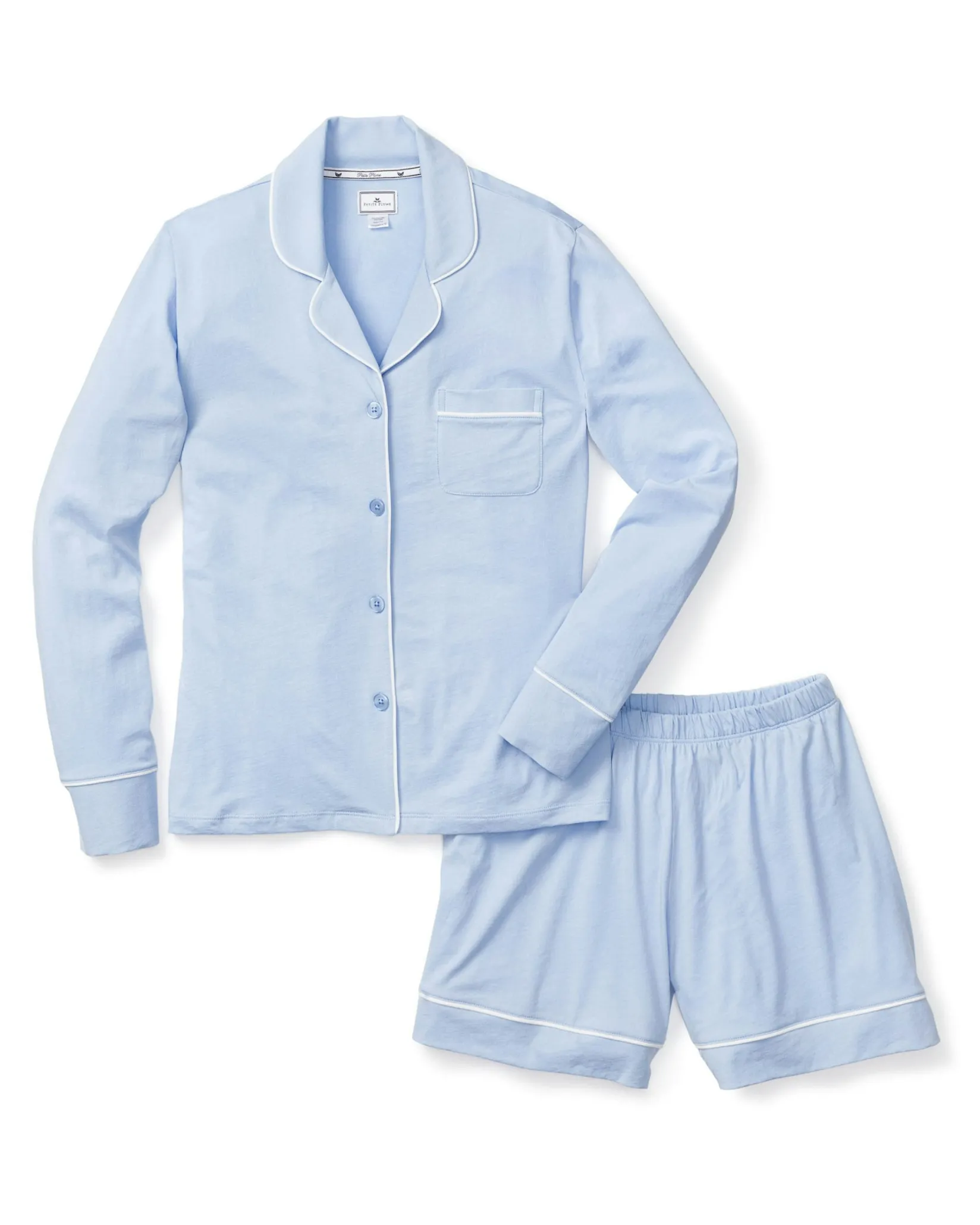 Women Petite Plume Women's Pima Long Sleeve Short Set in Periwinkle
