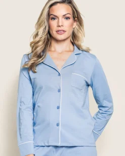 Women Petite Plume Women's Pima Long Sleeve Short Set in Periwinkle