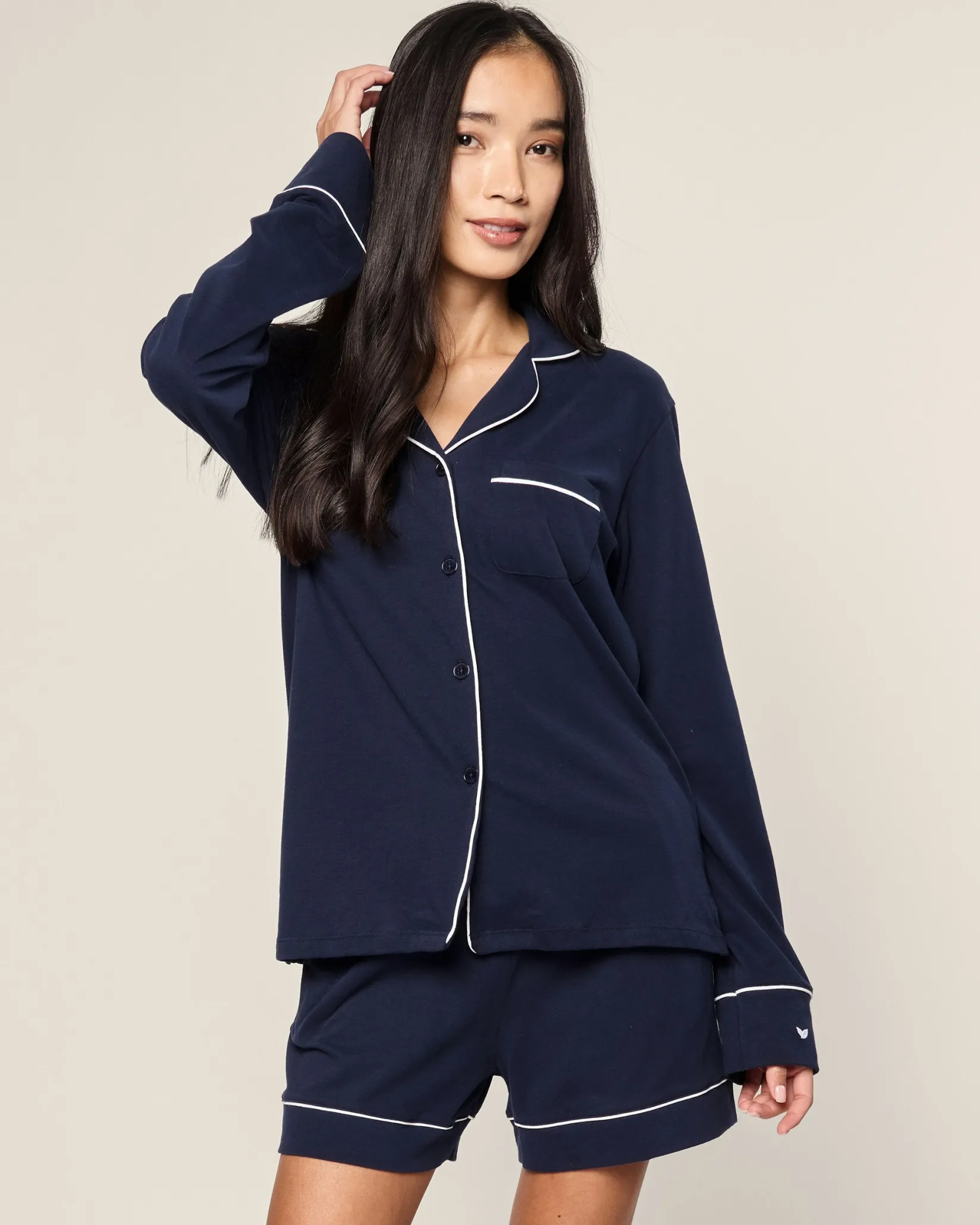 Women Petite Plume Women's Pima Long Sleeve Short Set in Periwinkle