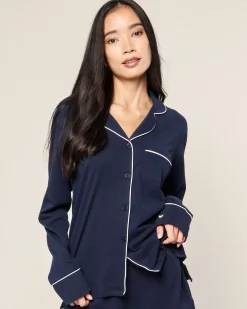Women Petite Plume Women's Pima Long Sleeve Short Set in Periwinkle