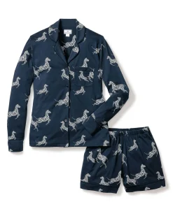 Women Petite Plume Women's Pima Long Sleeve Short Set in Zèbre de Nuit