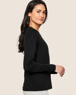 Women Petite Plume Women's Pima Long Sleeve Top in Black