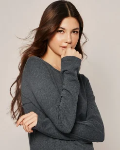 Women Petite Plume Women's Pima Long Sleeve Top in Dark Heather Grey