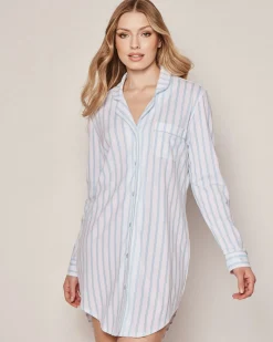 Women Petite Plume Women's Pima Nightshirt in Periwinkle and White Stripe