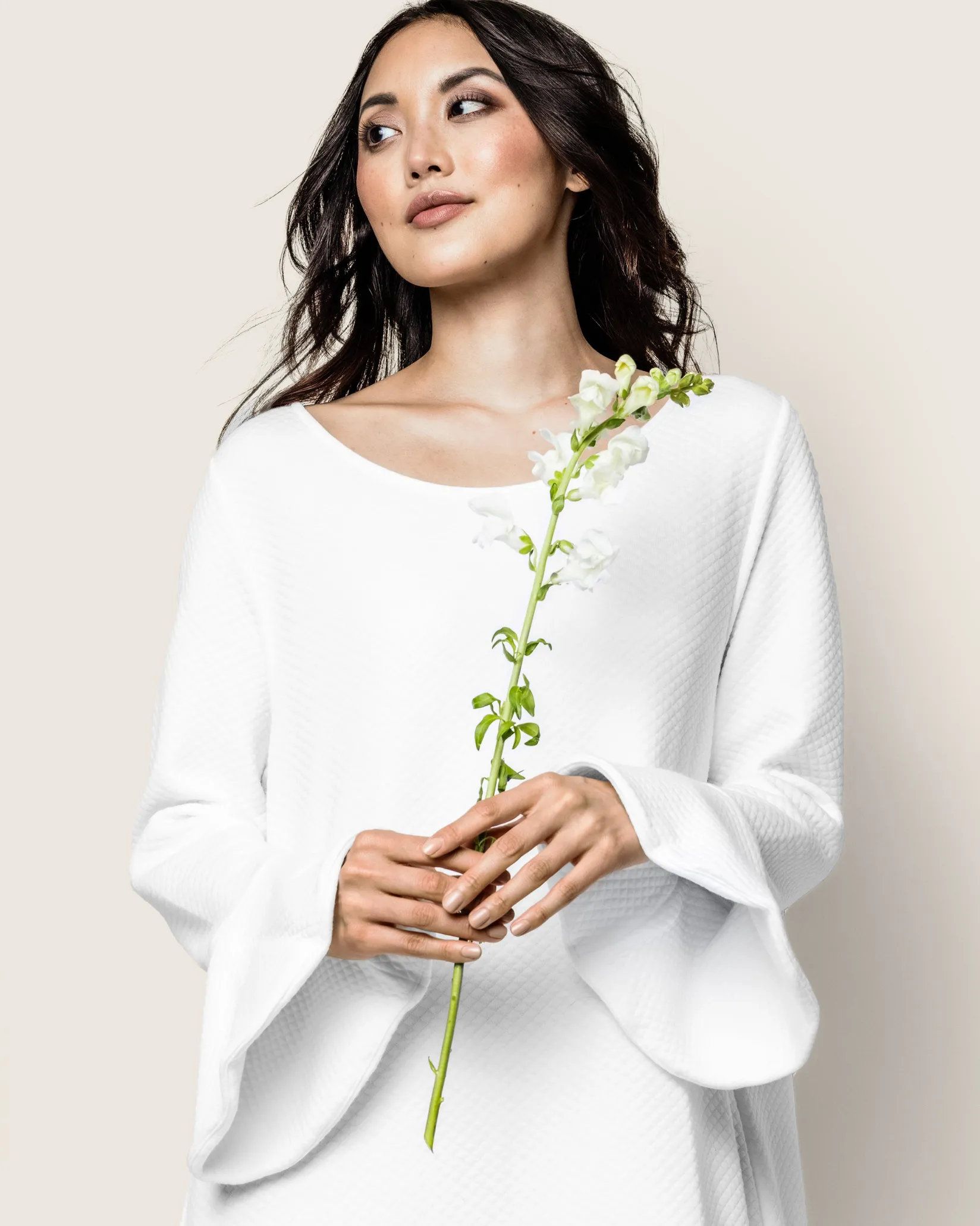 Women Petite Plume Women's Pima Ophelia Nightgown in White Jacquard