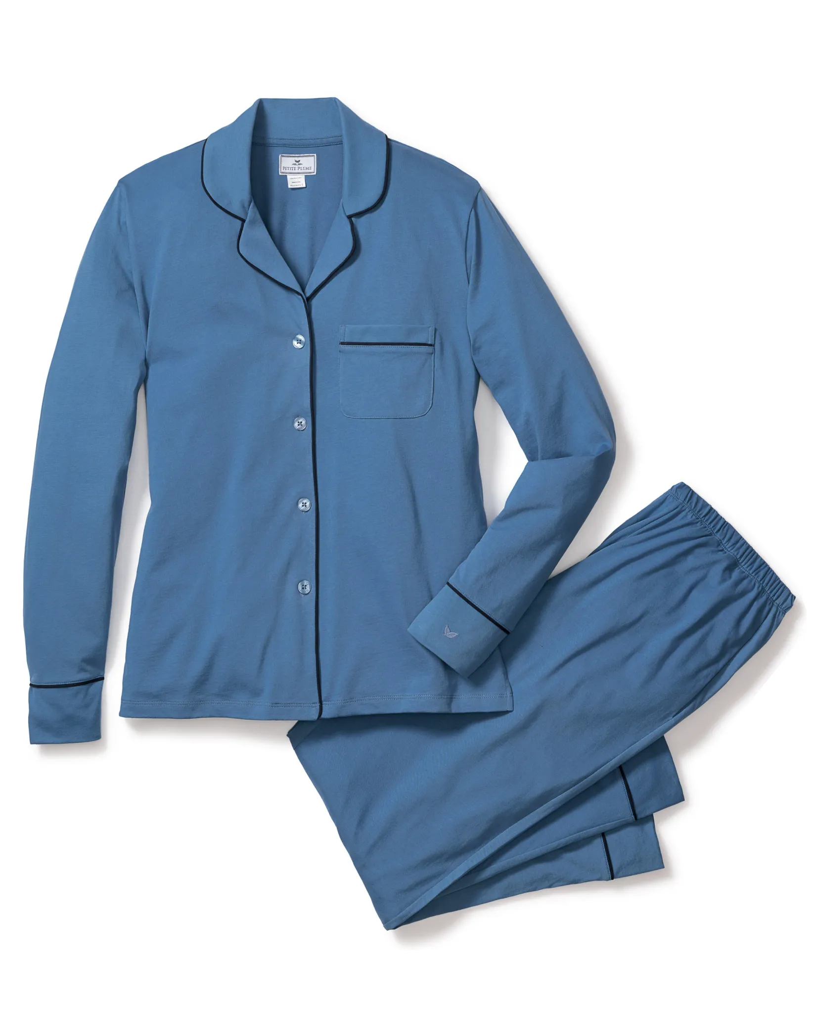 Women Petite Plume Women's Pima Pajama Set in Mystique Blue