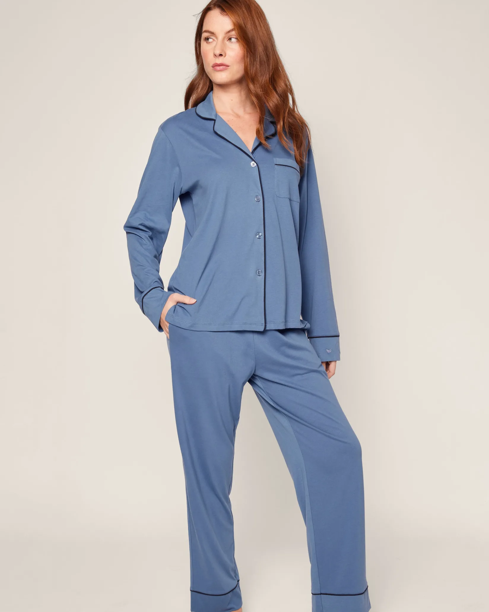 Women Petite Plume Women's Pima Pajama Set in Mystique Blue