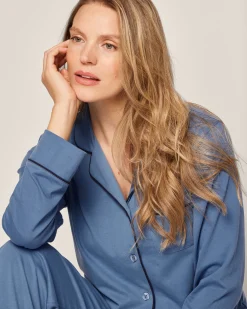 Women Petite Plume Women's Pima Pajama Set in Mystique Blue