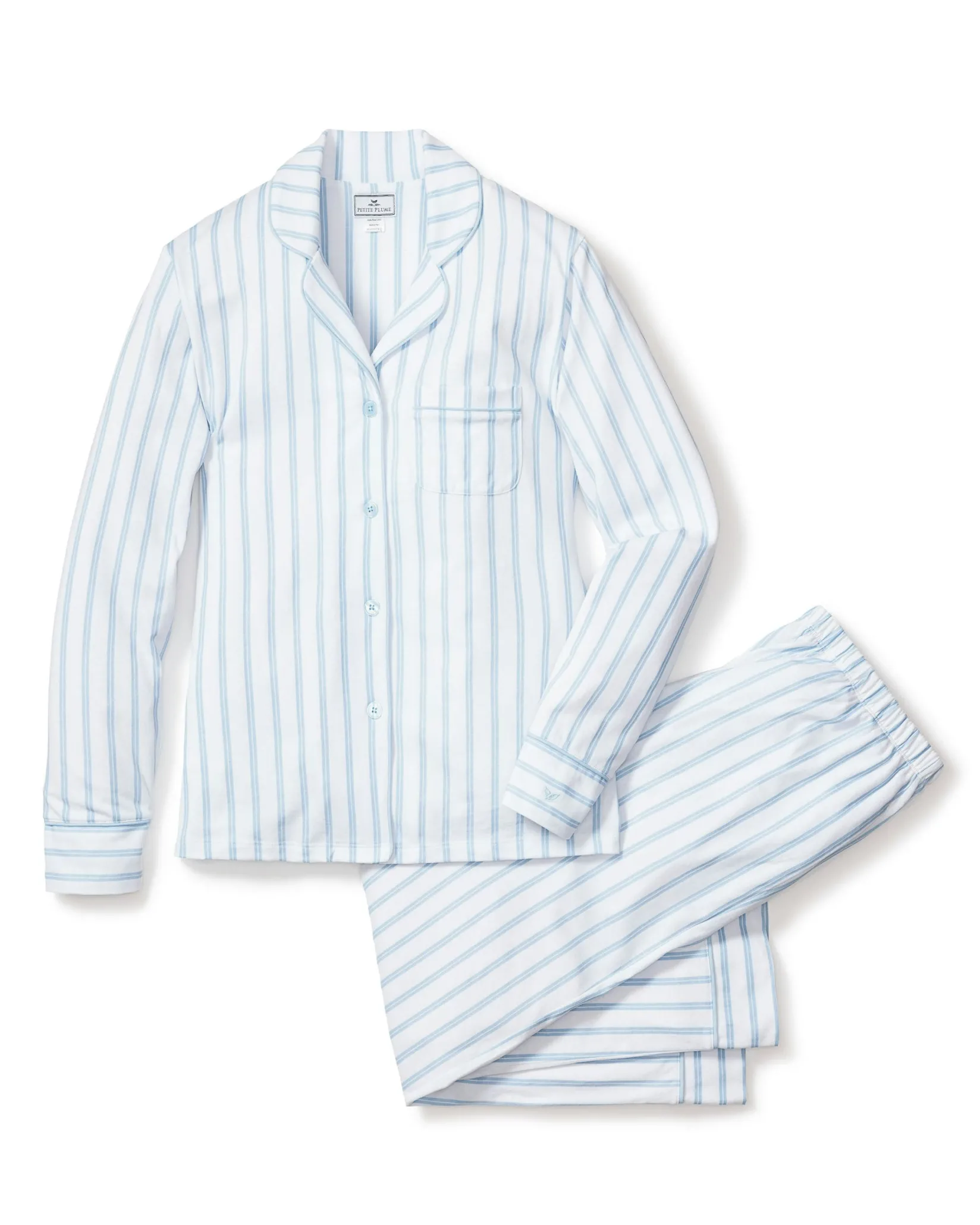 Women Petite Plume Women's Pima Pajama Set in Periwinkle and White Stripe