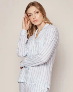 Women Petite Plume Women's Pima Pajama Set in Periwinkle and White Stripe