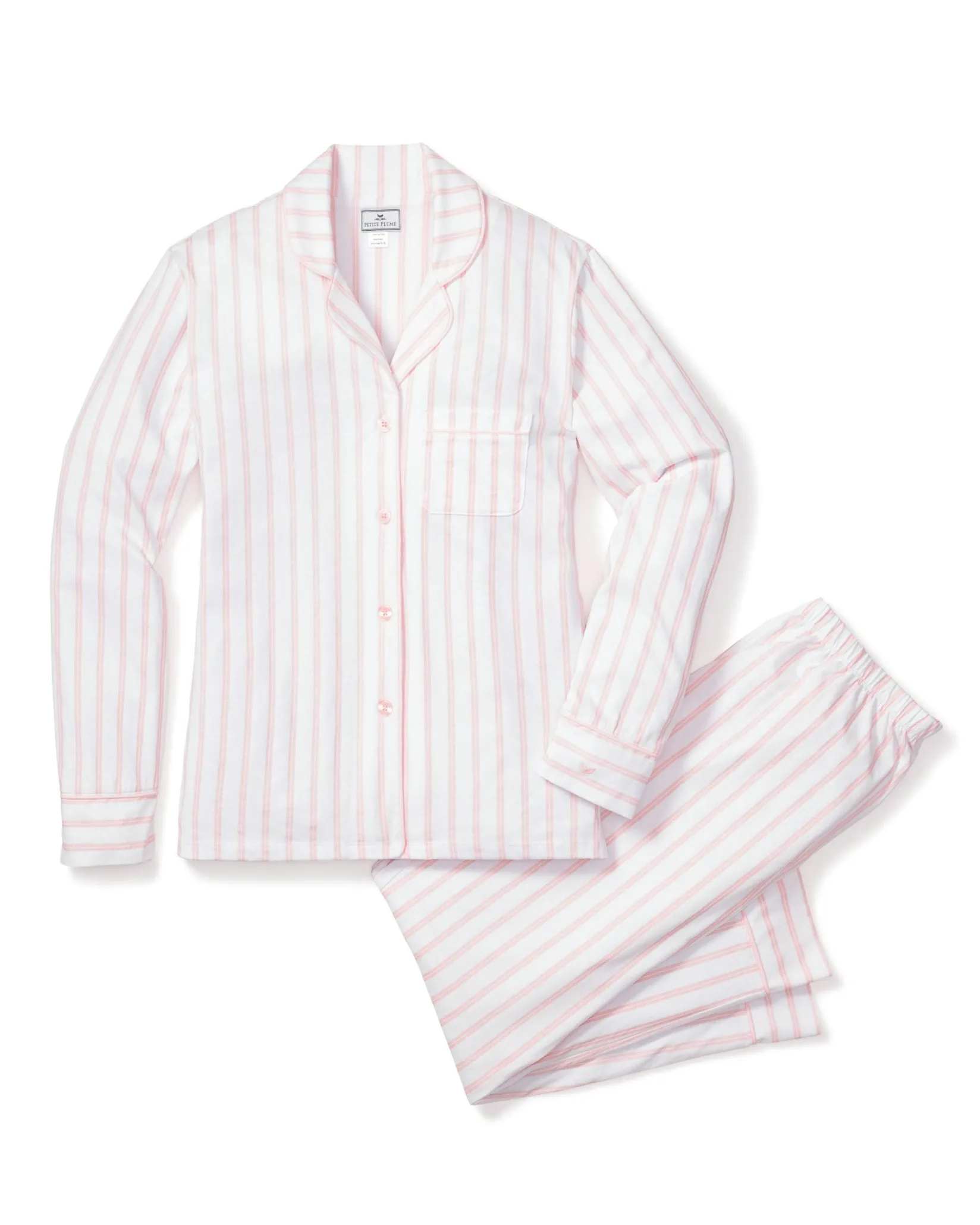 Women Petite Plume Women's Pima Pajama Set in Periwinkle and White Stripe