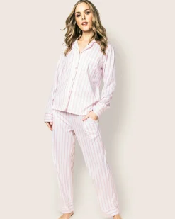 Women Petite Plume Women's Pima Pajama Set in Periwinkle and White Stripe