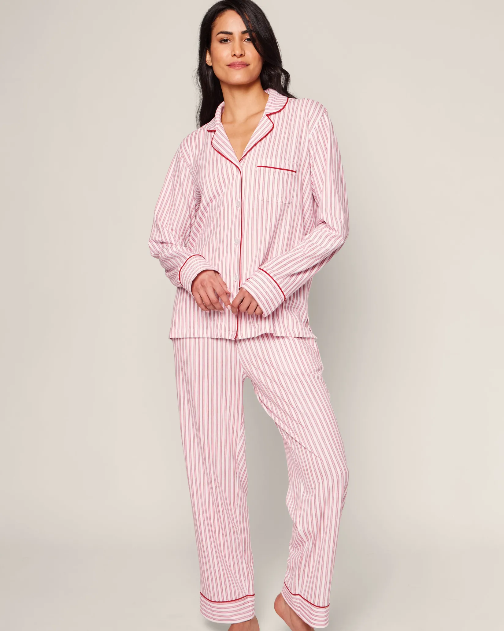 Women Petite Plume Women's Pima Pajama Set in Antique Red Ticking