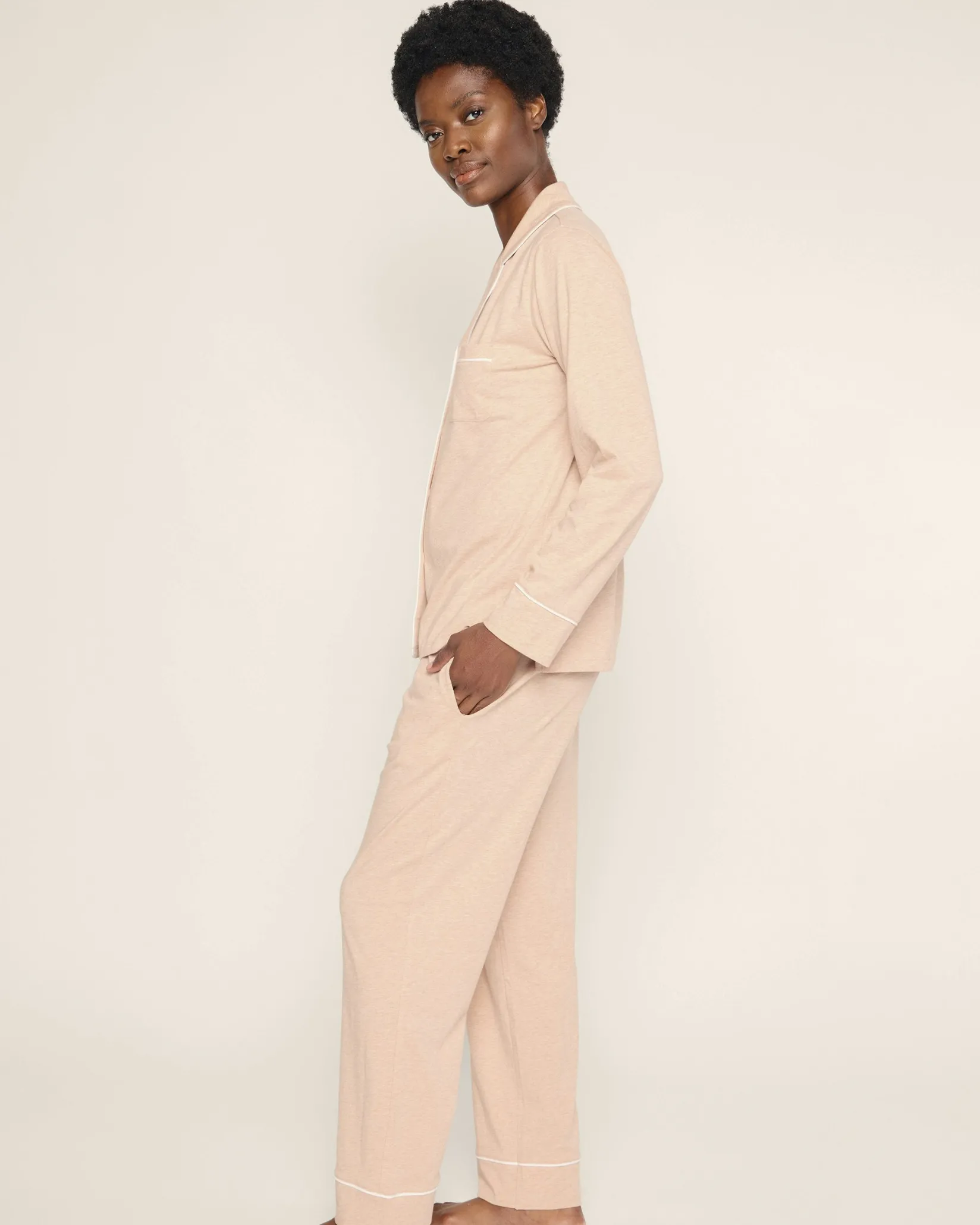 Women Petite Plume Women's Pima Pajama Set in Camel