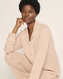 Women Petite Plume Women's Pima Pajama Set in Camel