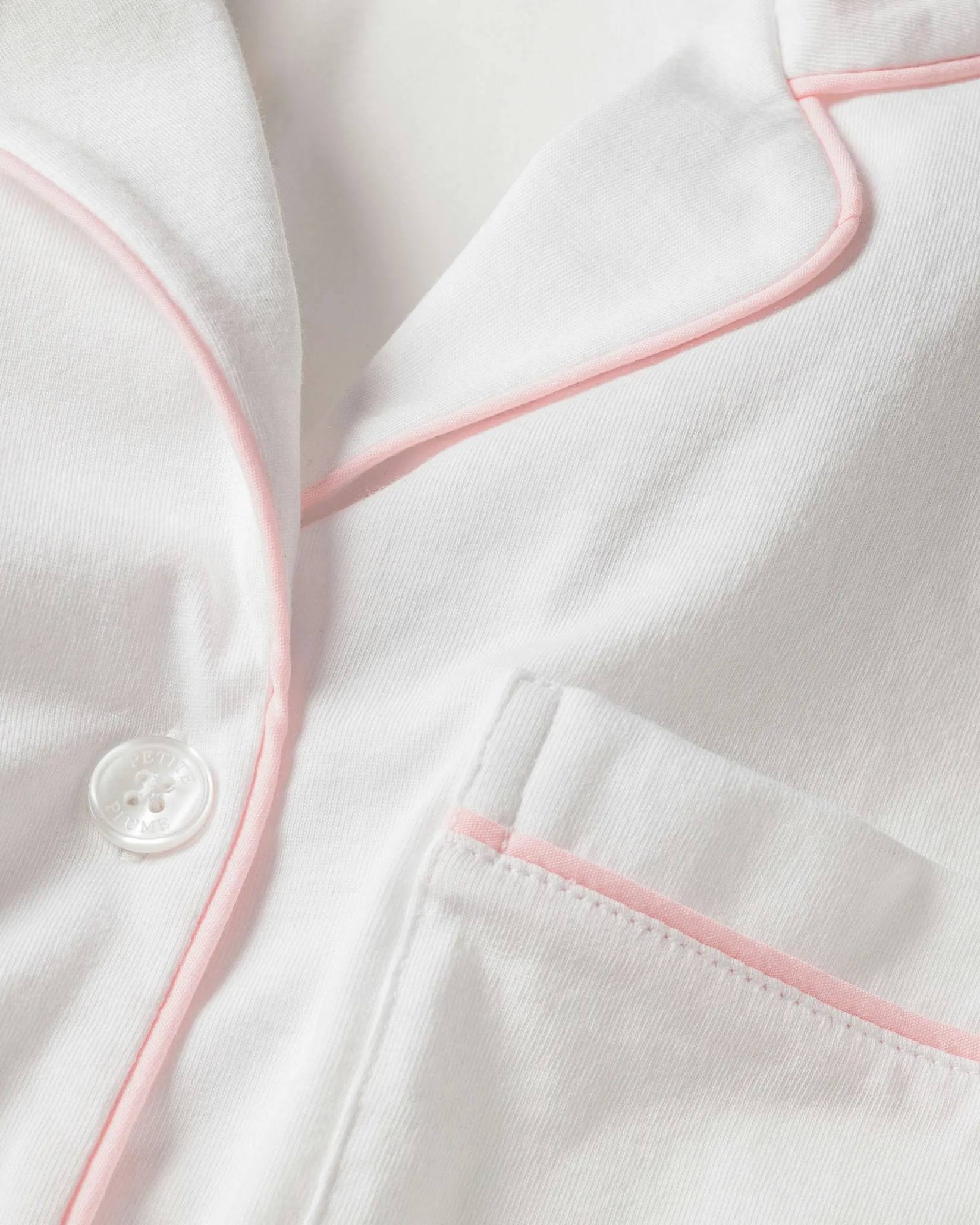 Women Petite Plume Women's Pima Pajama Set in White with Pink Piping