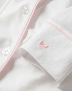 Women Petite Plume Women's Pima Pajama Set in White with Pink Piping