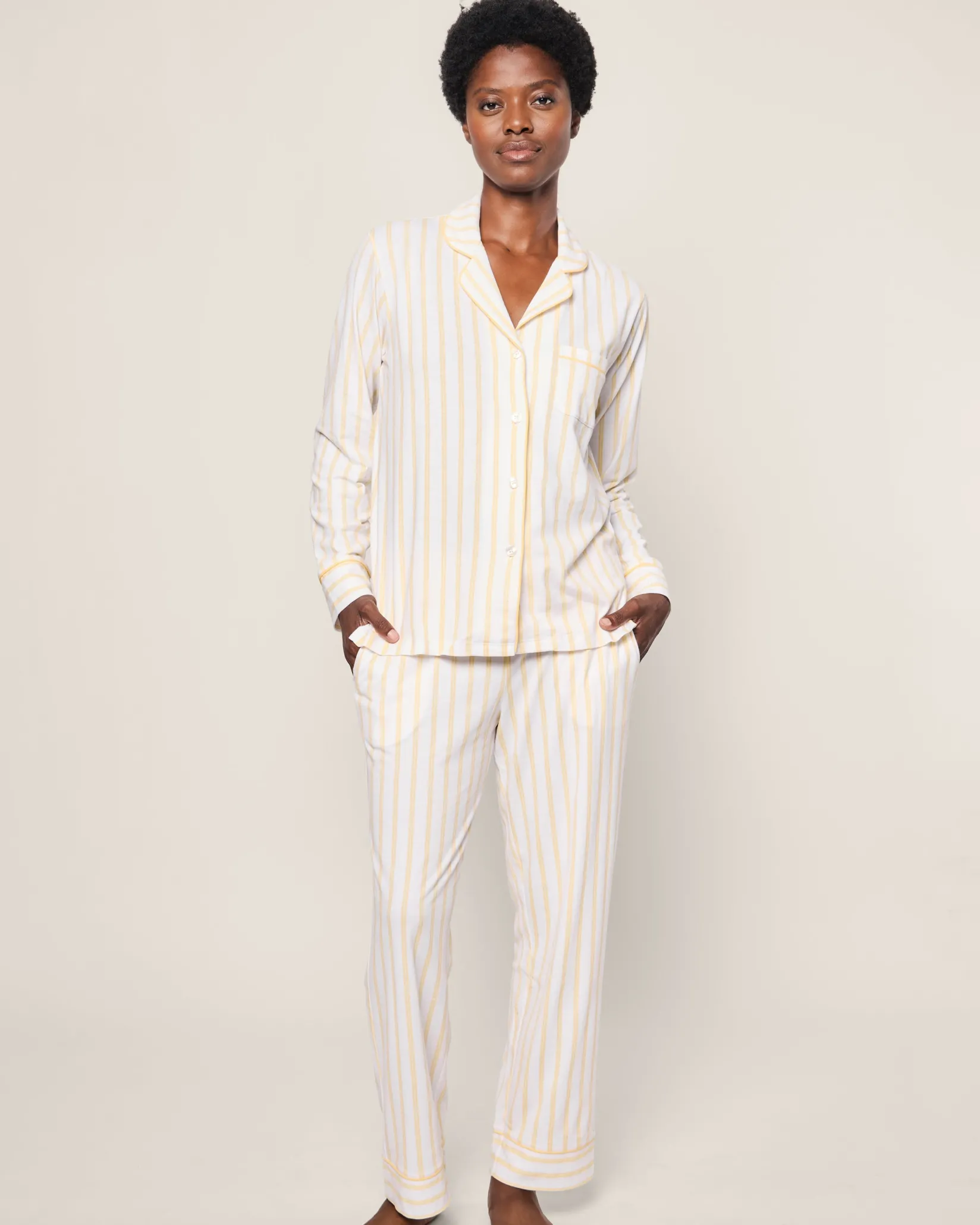 Women Petite Plume Women's Pima Pajama Set in Sunny Stripe