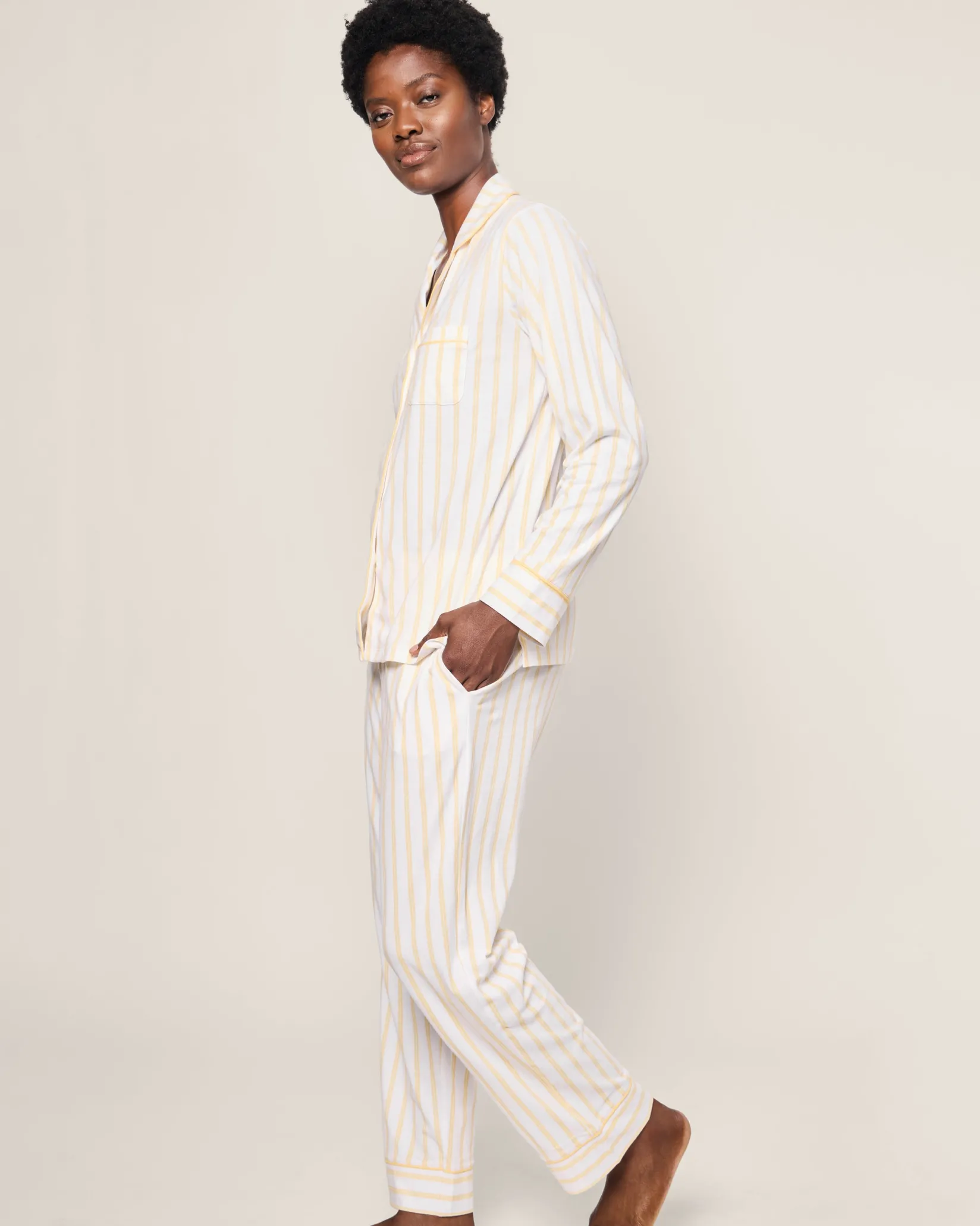 Women Petite Plume Women's Pima Pajama Set in Sunny Stripe