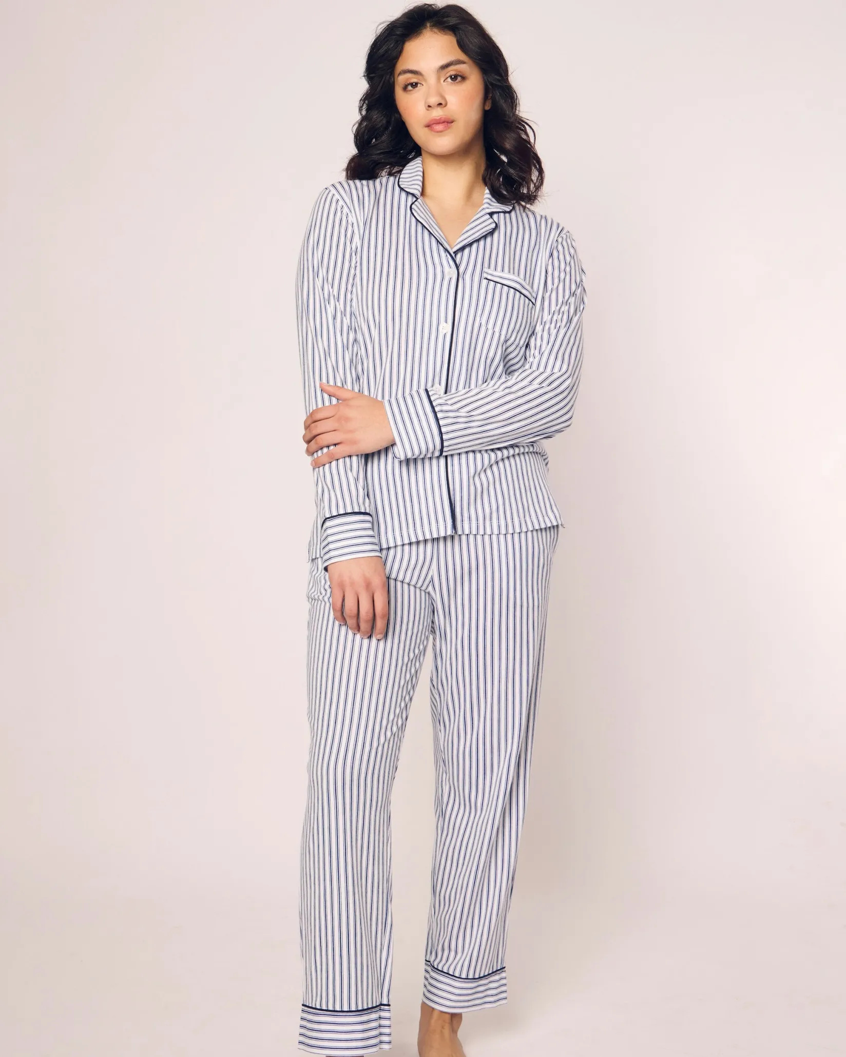 Women Petite Plume Women's Pima Pajama Set in Navy French Ticking