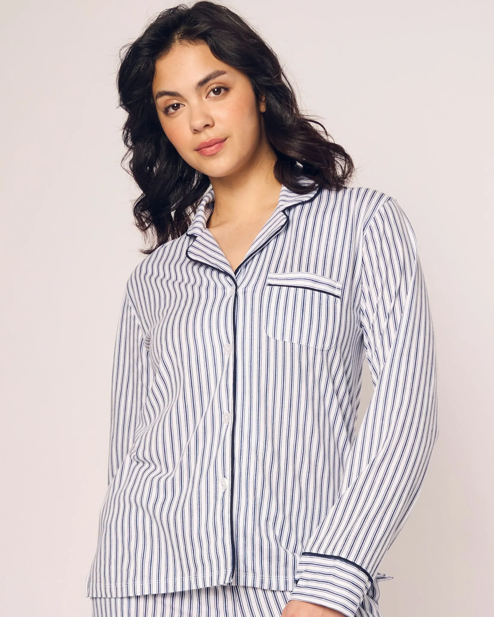 Women Petite Plume Women's Pima Pajama Set in Navy French Ticking