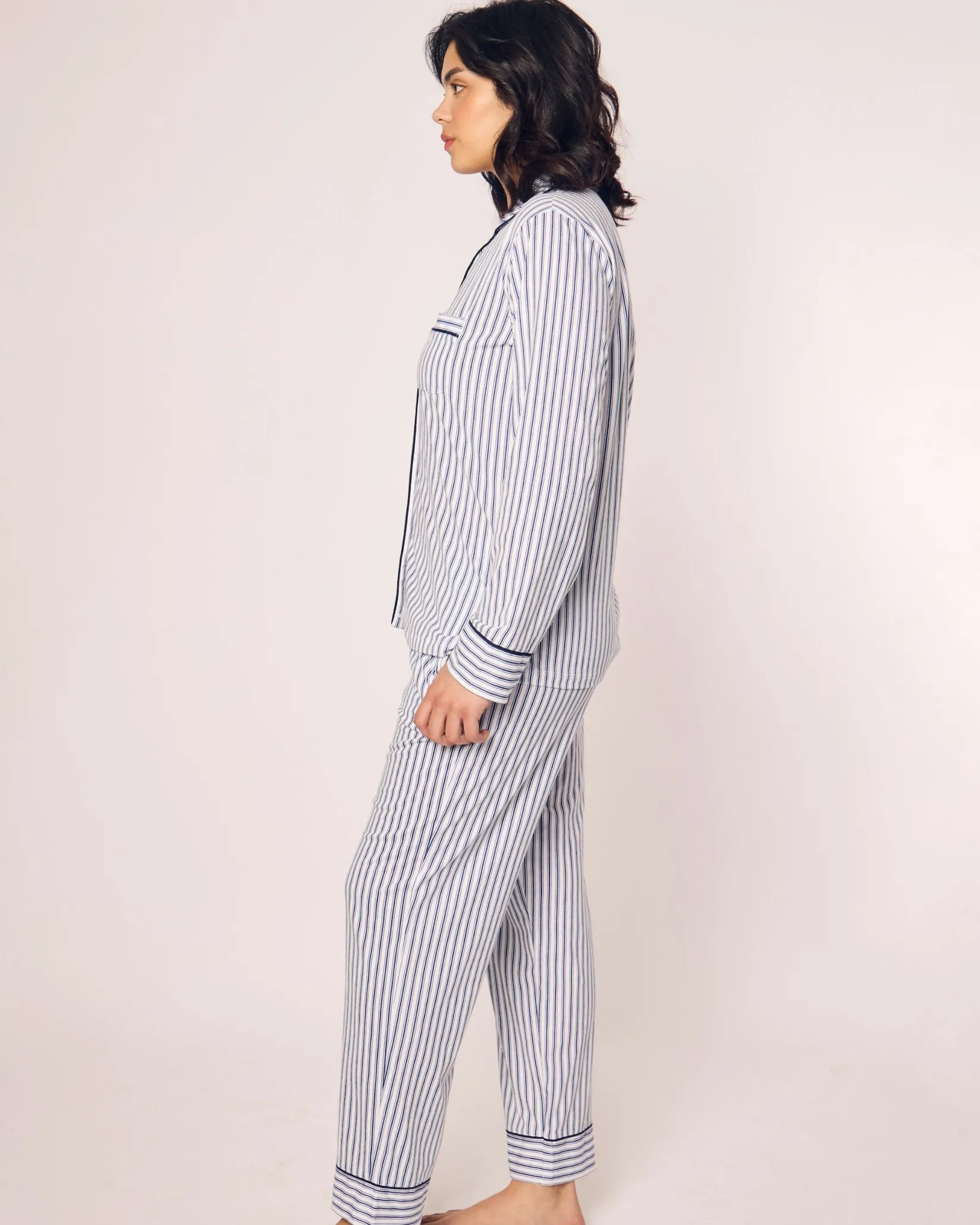 Women Petite Plume Women's Pima Pajama Set in Navy French Ticking