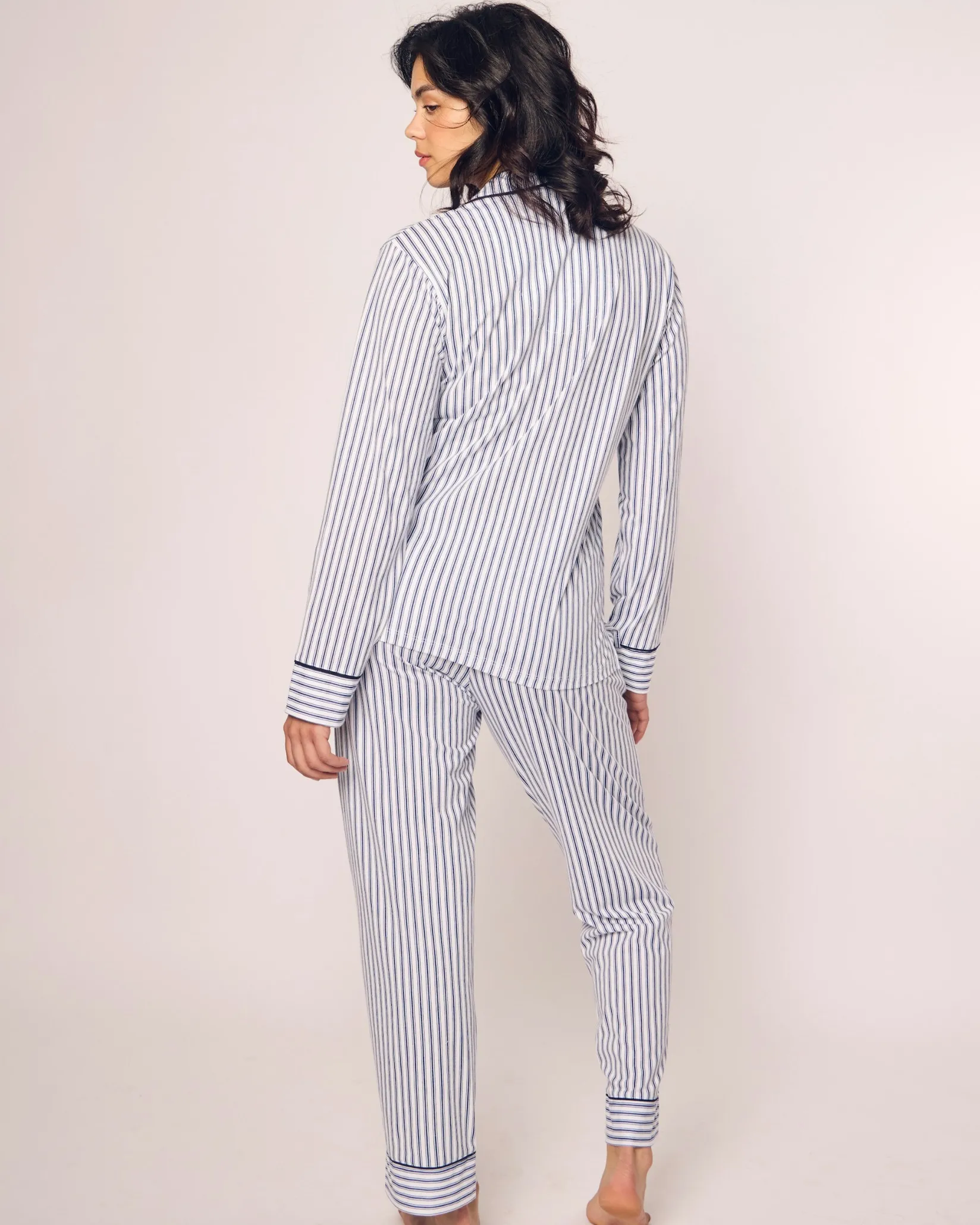 Women Petite Plume Women's Pima Pajama Set in Navy French Ticking