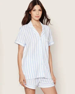 Women Petite Plume Women's Pima Pajama Short Set in Periwinkle and White Stripe