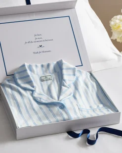 Women Petite Plume Women's Pima Pajama Short Set in Periwinkle and White Stripe