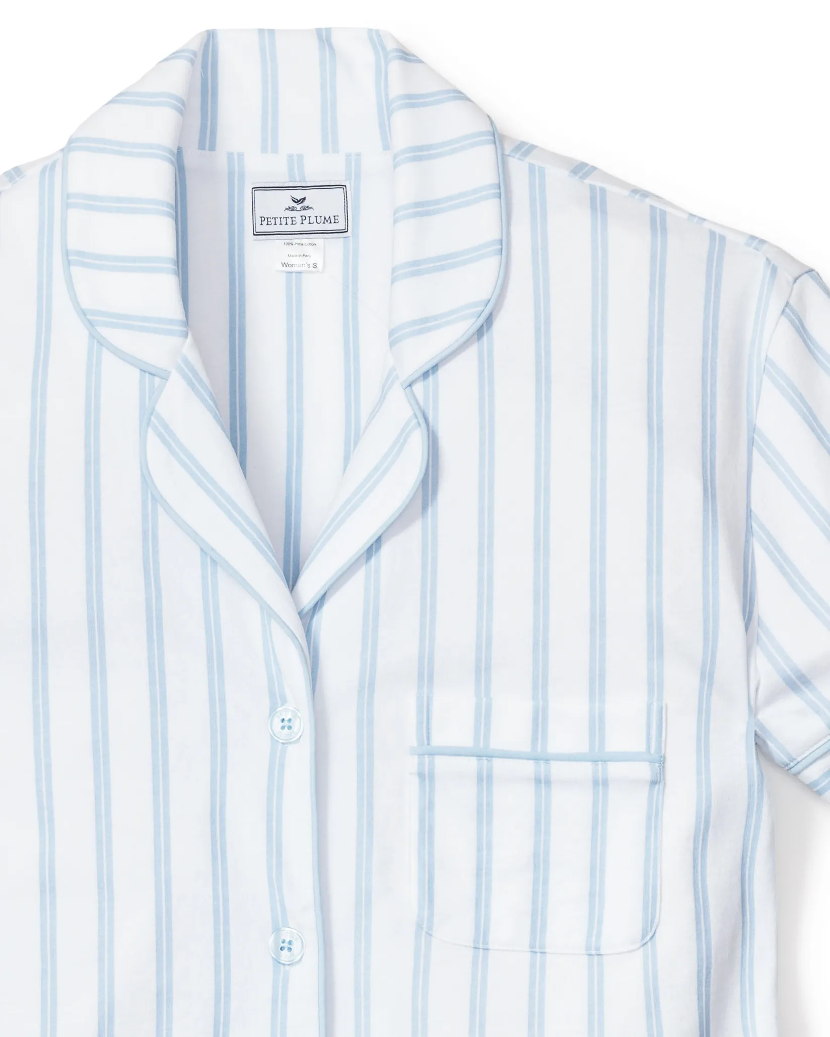 Women Petite Plume Women's Pima Pajama Short Set in Periwinkle and White Stripe