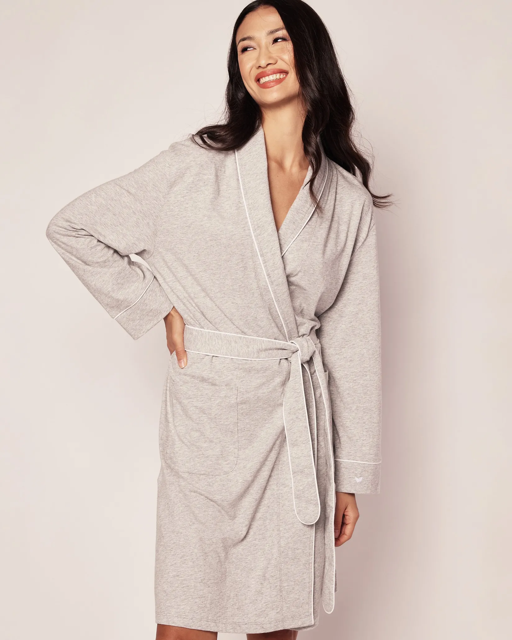 Women Petite Plume Women's Pima Robe in Light Heather Grey