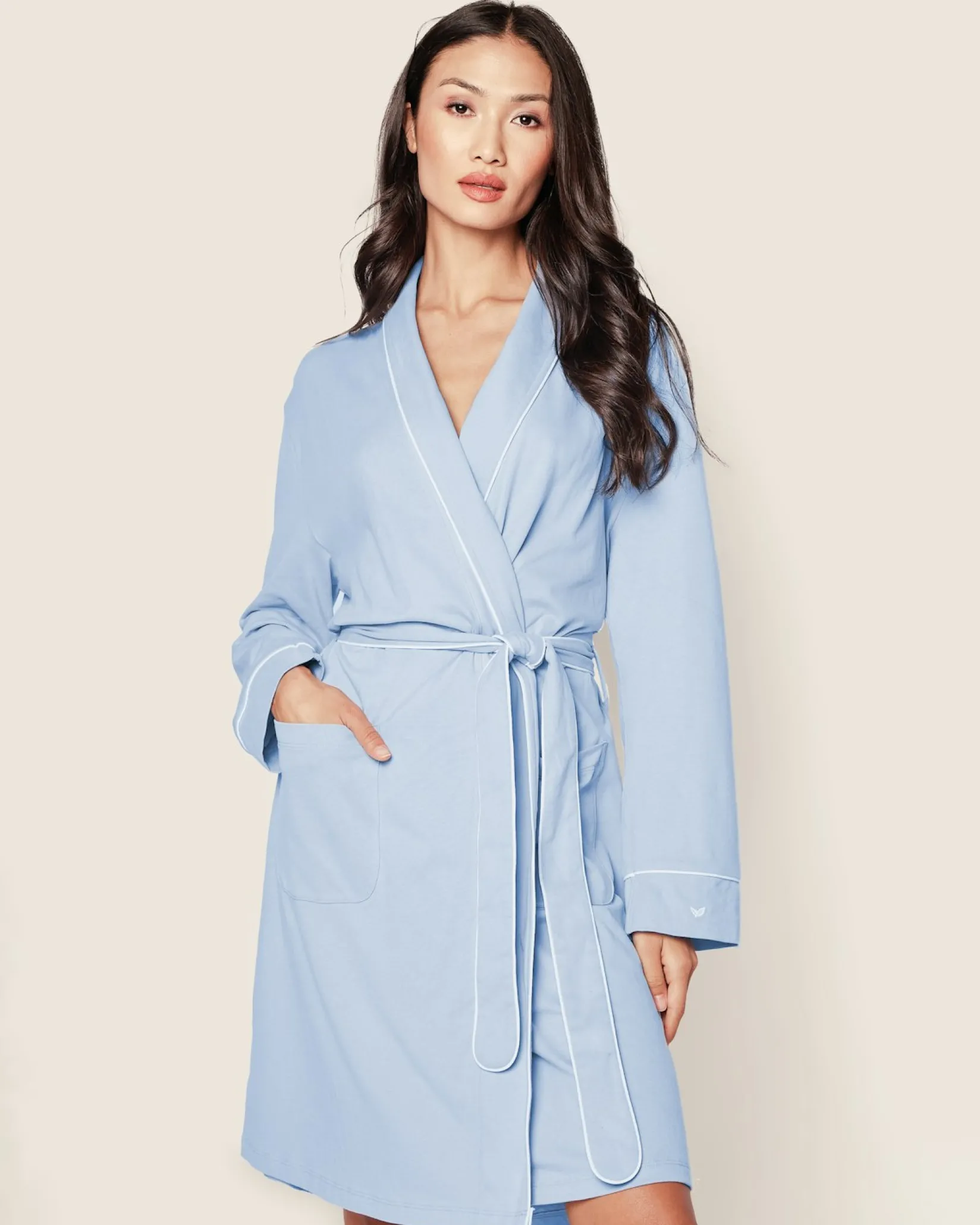 Women Petite Plume Women's Pima Robe in Light Heather Grey