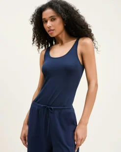 Women Petite Plume Women's Pima Scoop Tank in Navy