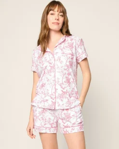 Women Petite Plume Women's Pima Short Sleeve Short Set in Pink Timeless Toile
