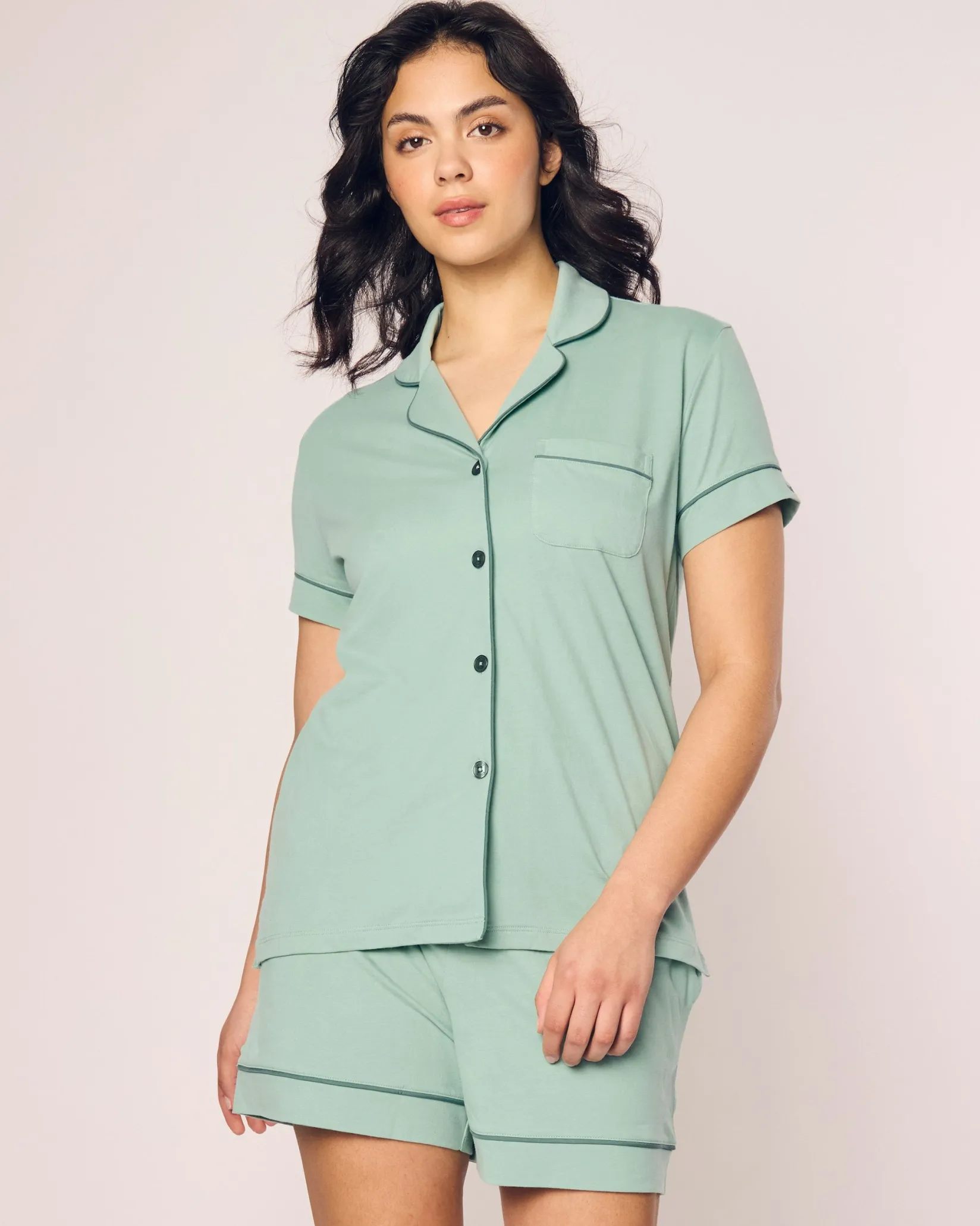 Women Petite Plume Women's Pima Short Sleeve Short Set in Seaglass
