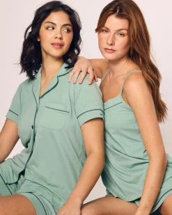 Women Petite Plume Women's Pima Short Sleeve Short Set in Seaglass