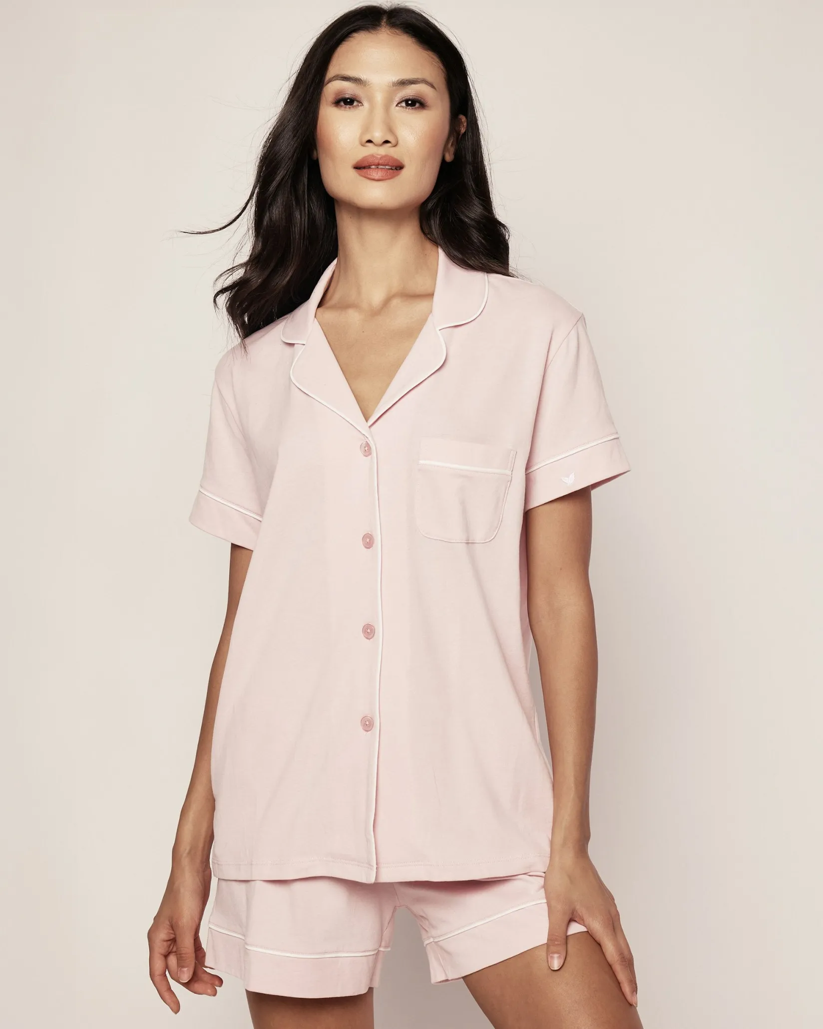 Women Petite Plume Women's Pima Short Sleeve Short Set in Seaglass