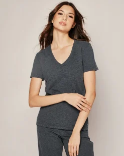 Women Petite Plume Women's Pima Short Sleeve Top in Dark Heather Grey
