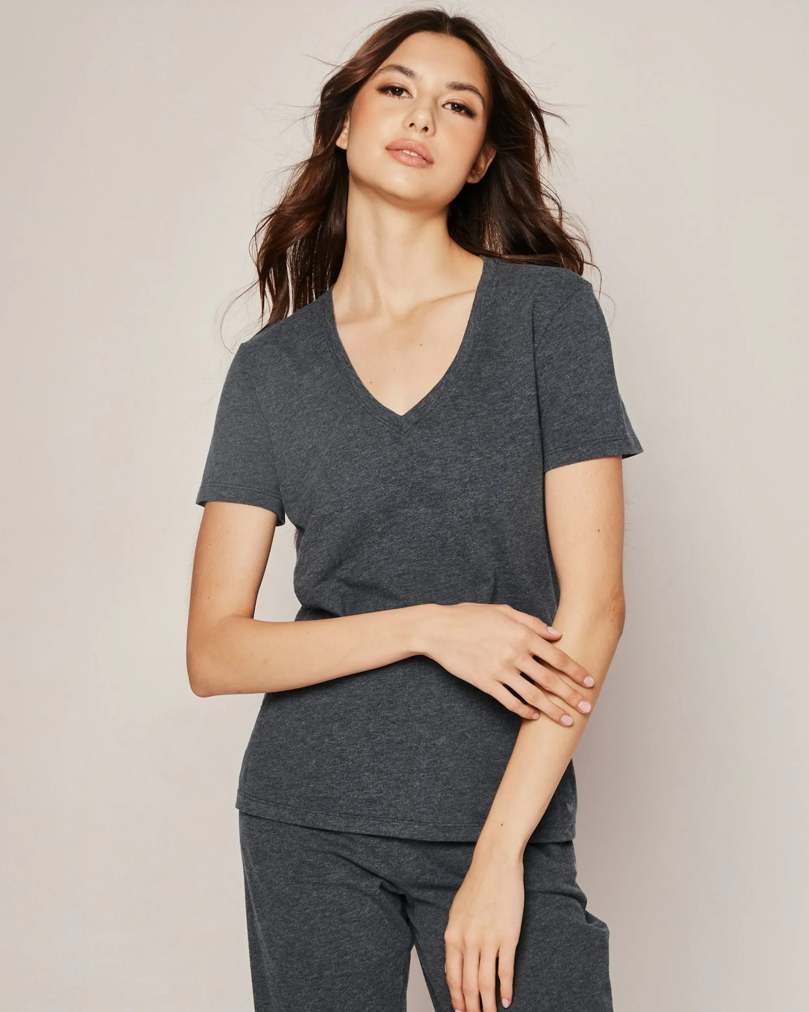 Women Petite Plume Women's Pima Short Sleeve Top in Dark Heather Grey