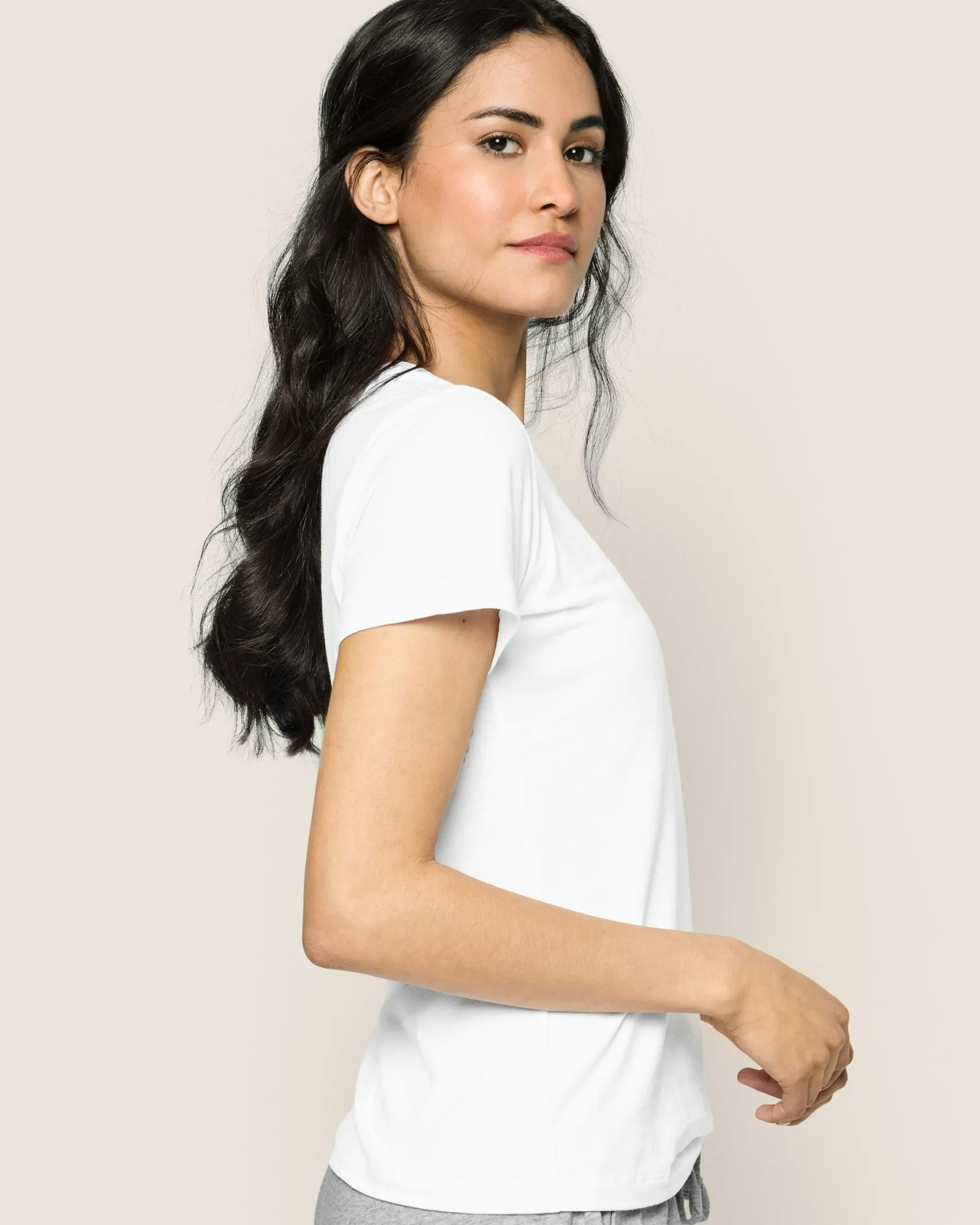 Women Petite Plume Women's Pima Short Sleeve Top in Dark Heather Grey