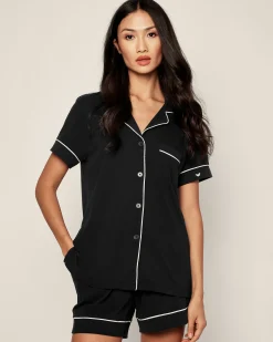 Women Petite Plume Women's Pima Short Sleeve Short Set in Mystique Blue