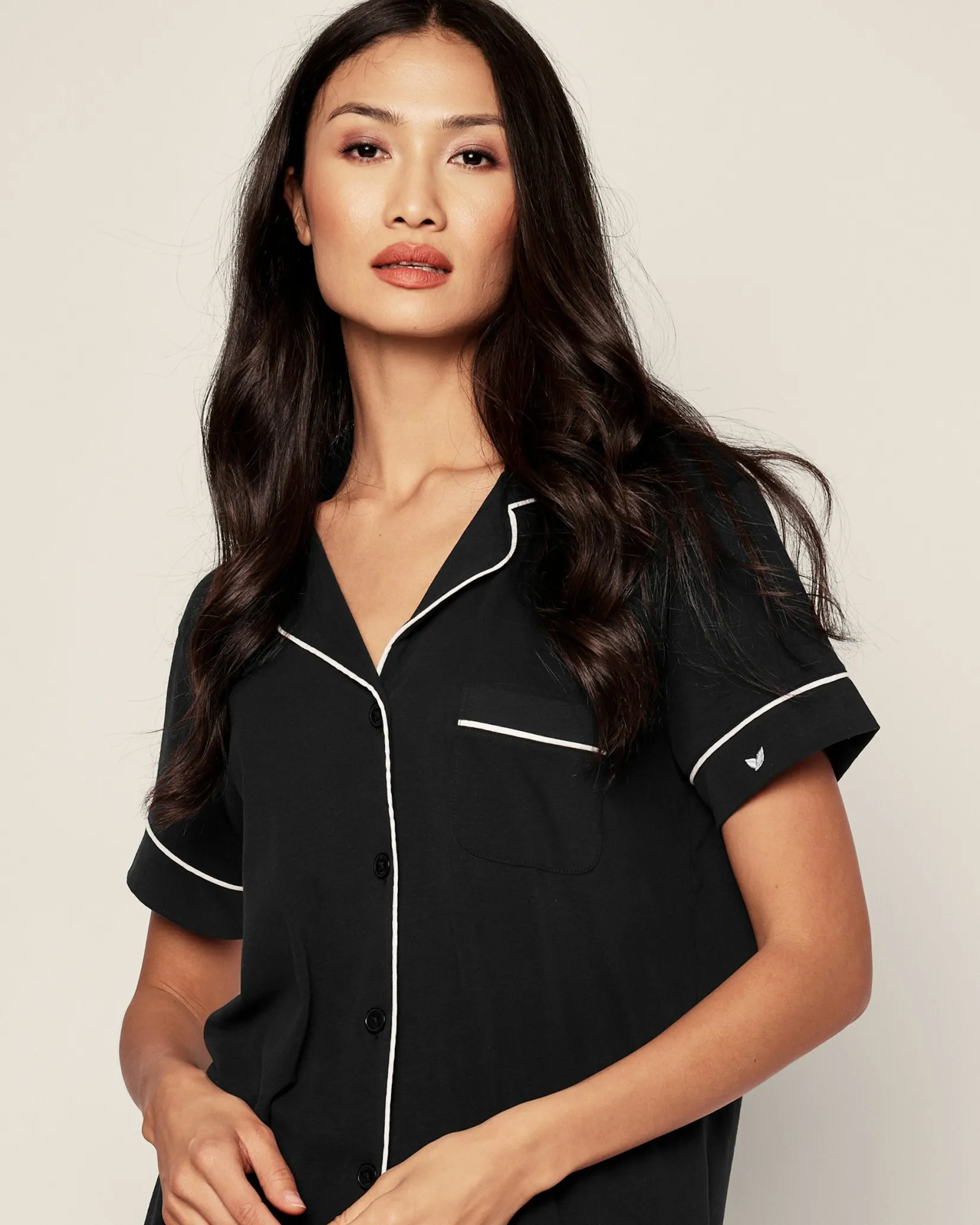 Women Petite Plume Women's Pima Short Sleeve Short Set in Mystique Blue
