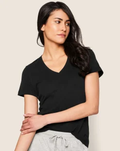 Women Petite Plume Women's Pima Short Sleeve Top in Black