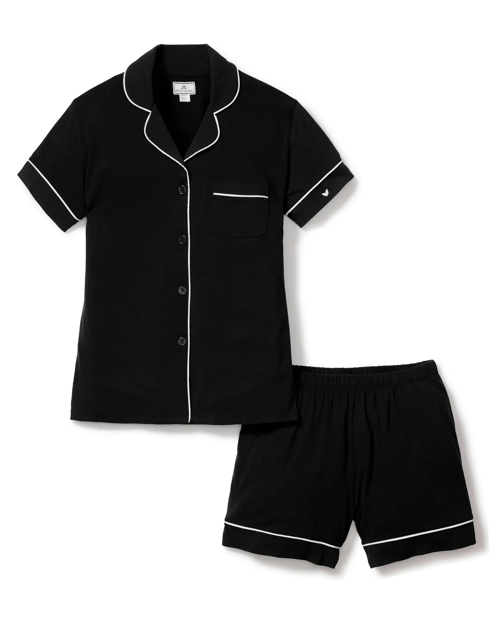Women Petite Plume Women's Pima Short Sleeve Short Set in Black