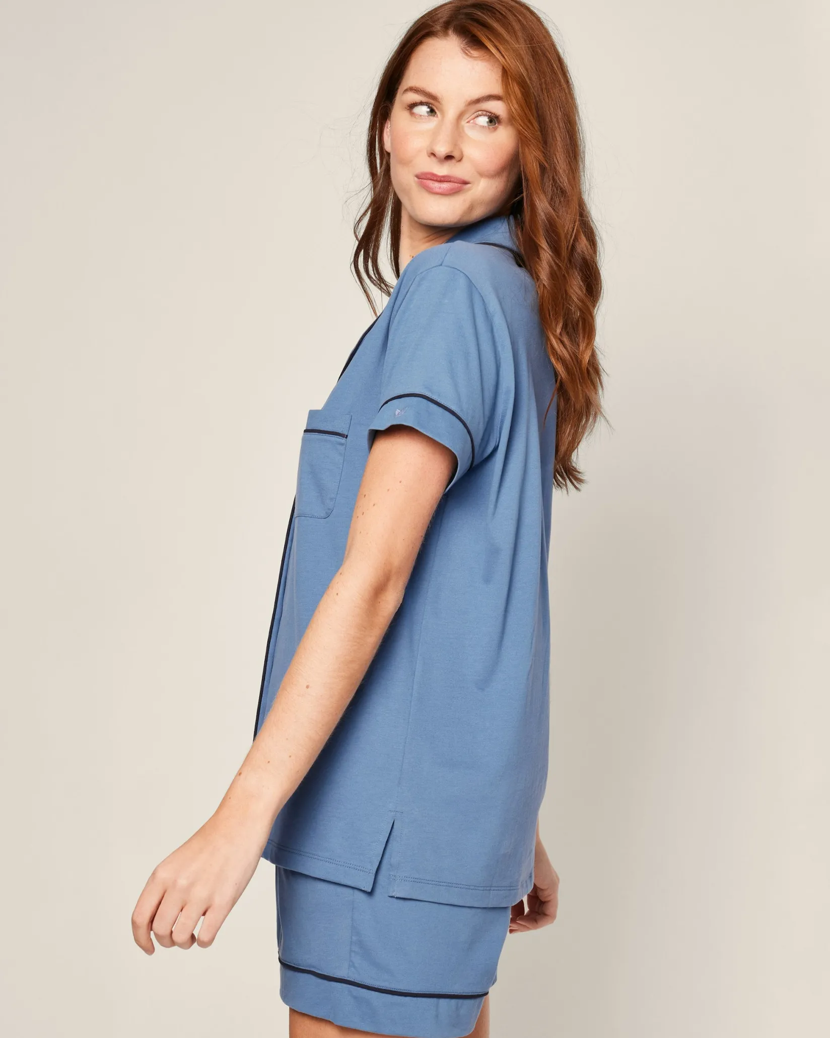 Women Petite Plume Women's Pima Short Sleeve Short Set in Black