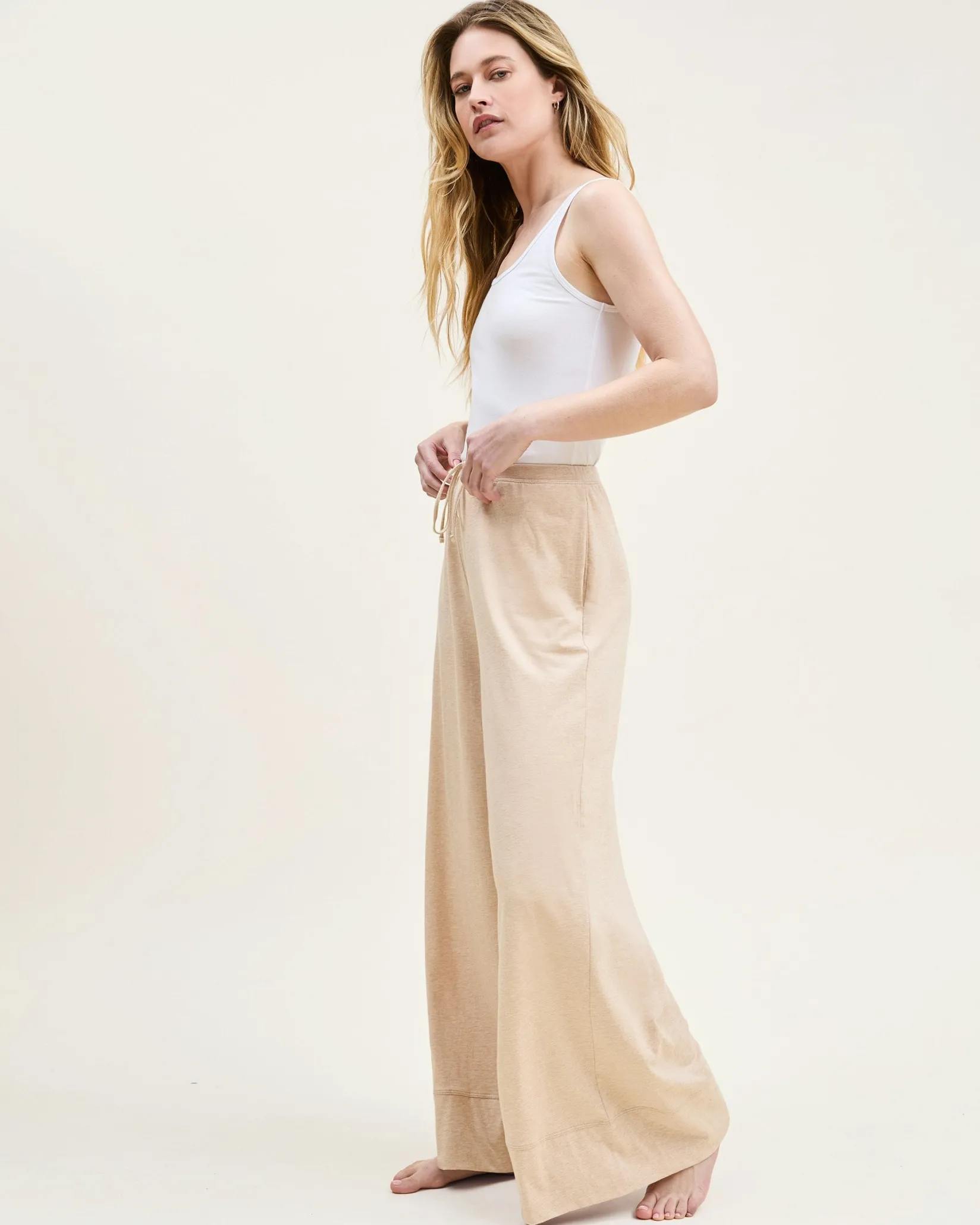 Women Petite Plume Women's Pima Wide-Leg Lounge Pant in Camel