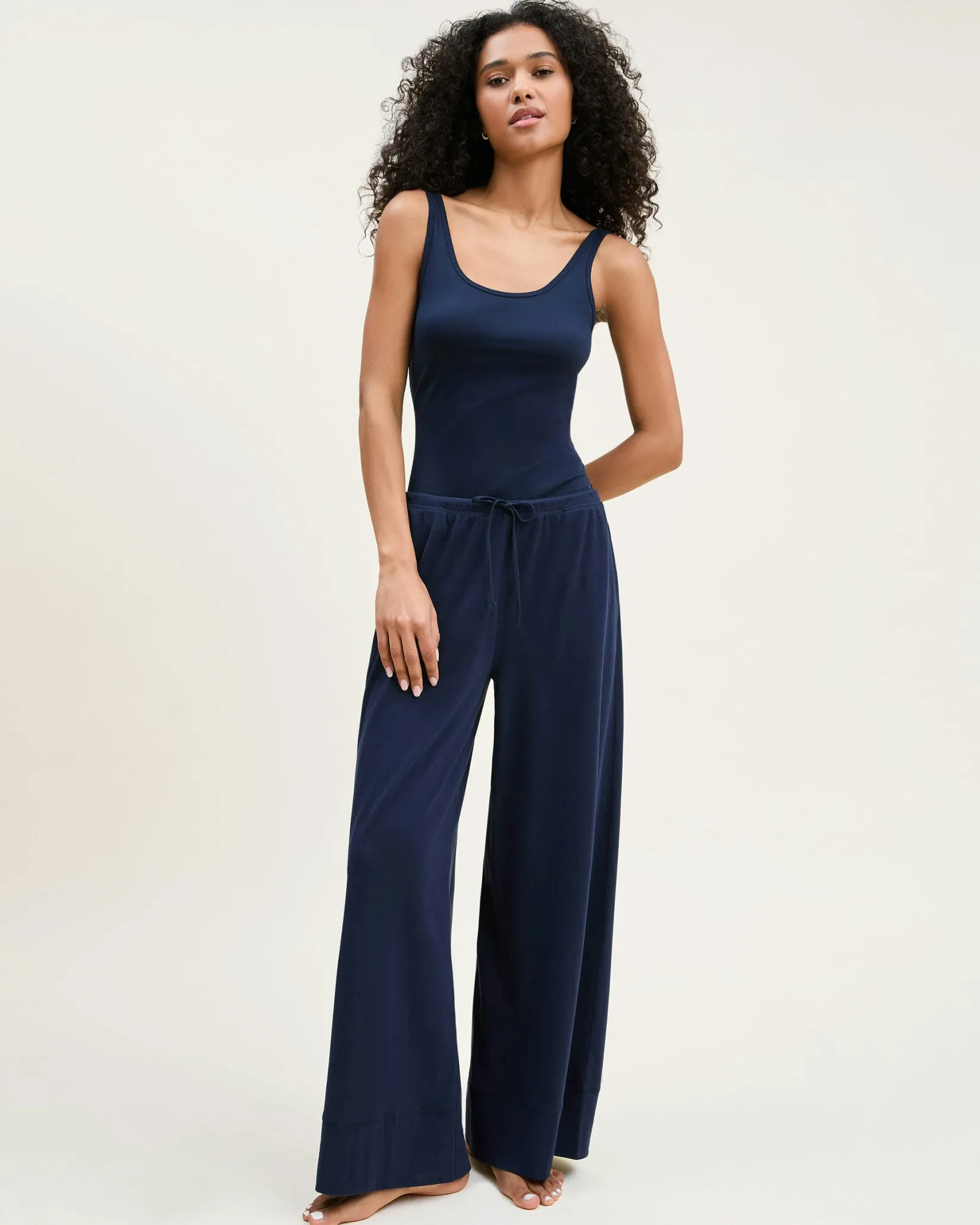 Women Petite Plume Women's Pima Wide-Leg Lounge Pant in Camel